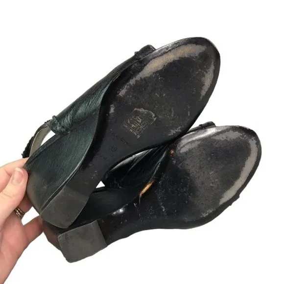 Balenciaga 39 brogue peeptoe wedges black