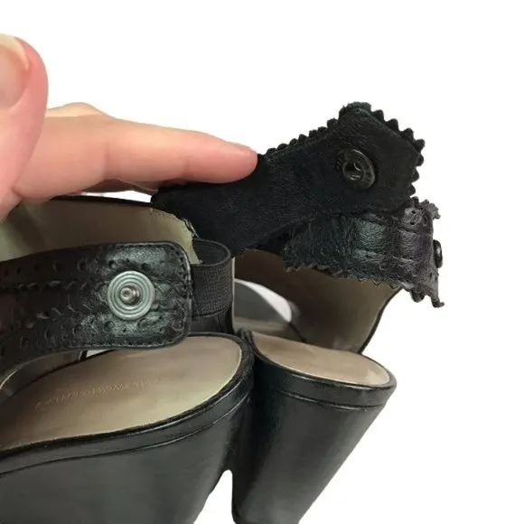 Balenciaga 39 brogue peeptoe wedges black