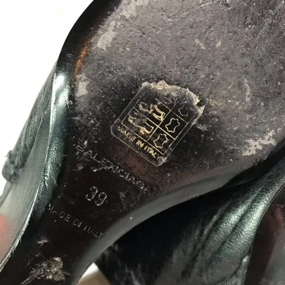 Balenciaga 39 brogue peeptoe wedges black