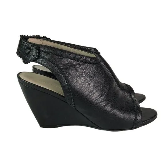 Balenciaga 39 brogue peeptoe wedges black
