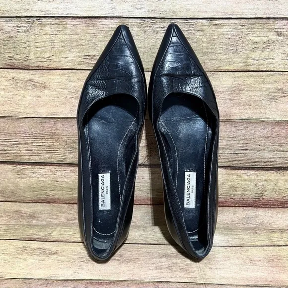 Balenciaga Black Leather Pointed Flats