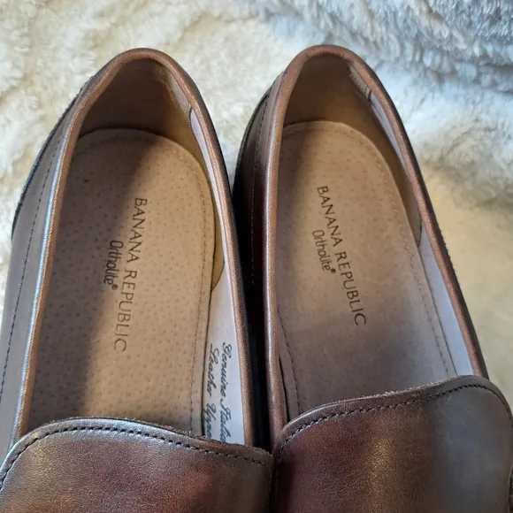Banana Republic Men's Leather Dress Shoes Brown Ortholite Slip On Size 12 NEW