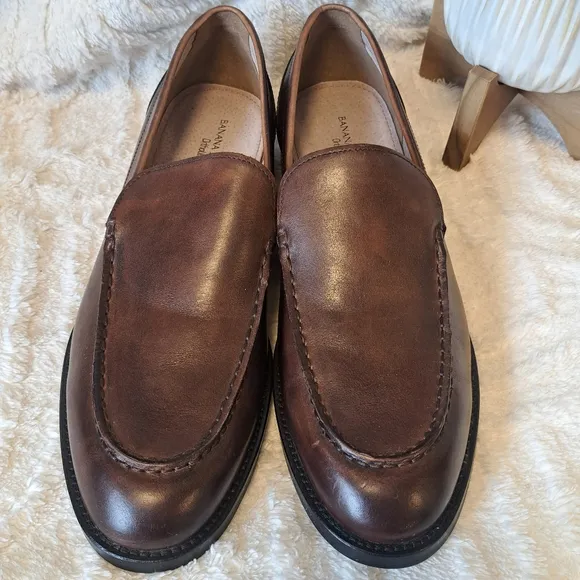 Banana Republic Men's Leather Dress Shoes Brown Ortholite Slip On Size 12 NEW