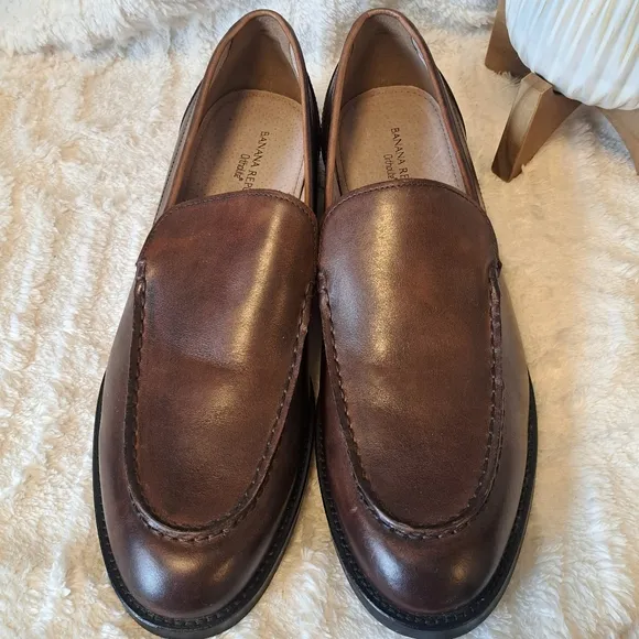 Banana Republic Men's Leather Dress Shoes Brown Ortholite Slip On Size 12 NEW