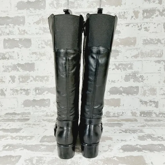 Bandolino Calliope Black Leather Side Zip Classic Riding Knee High Boots T689