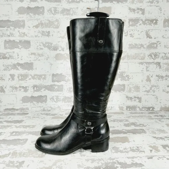 Bandolino Calliope Black Leather Side Zip Classic Riding Knee High Boots T689