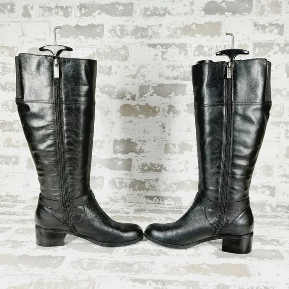 Bandolino Calliope Black Leather Side Zip Classic Riding Knee High Boots T689