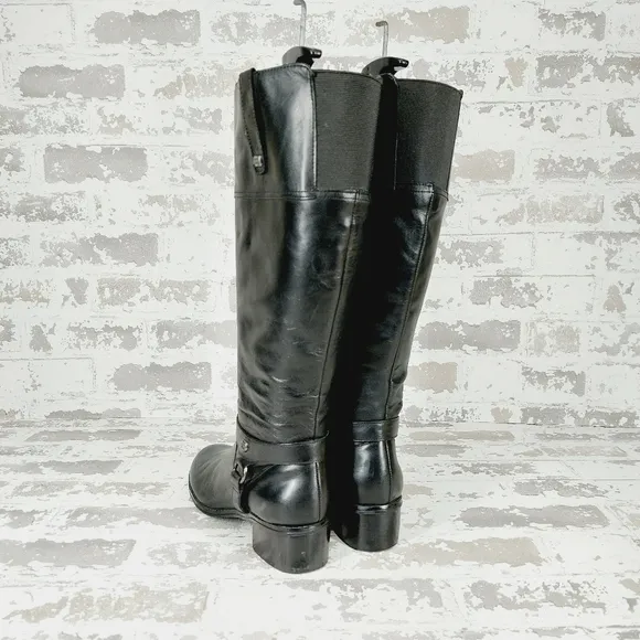 Bandolino Calliope Black Leather Side Zip Classic Riding Knee High Boots T689