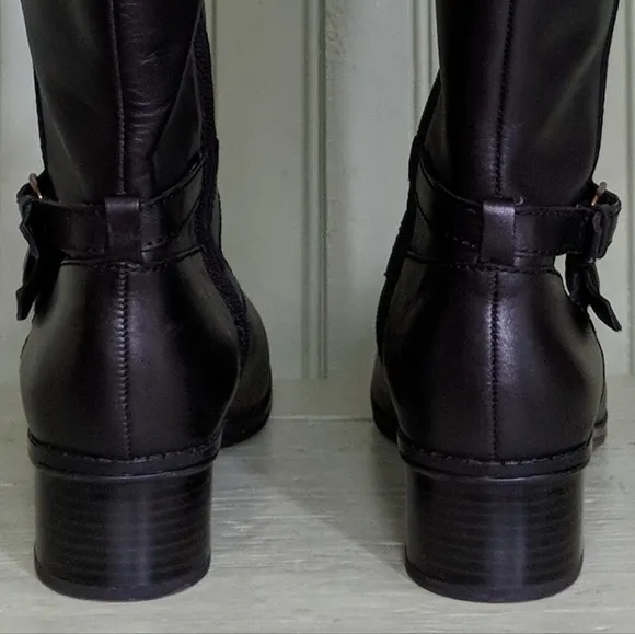 Bandolino Carlotta Wide Calf Leather Boots Buckle Straps Side Zip Black 6.5 NWOT