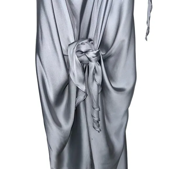 Baobab Marea One Shoulder Satin Maxi Dress in Plata Silver Size Medium