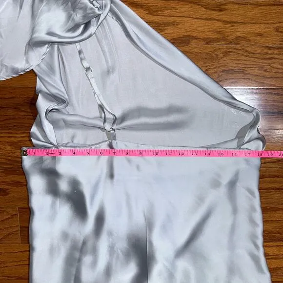 Baobab Marea One Shoulder Satin Maxi Dress in Plata Silver Size Medium