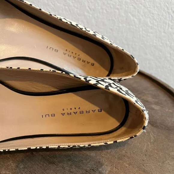 Barbara Bui White Black Animal Print Pointed Toe Ballet Flats Women's Size 36 6
