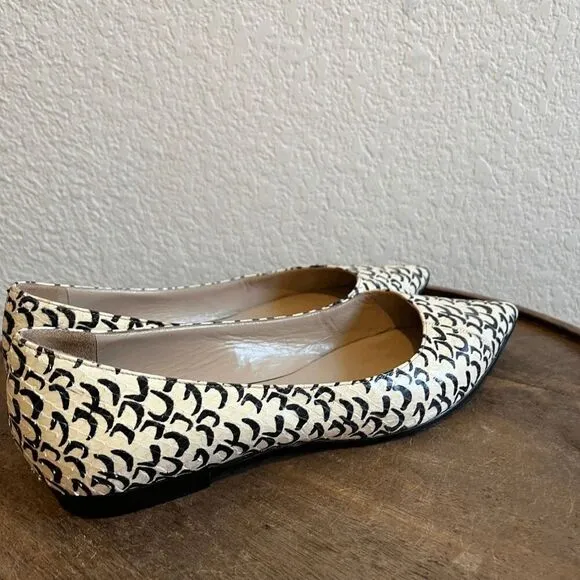 Barbara Bui White Black Animal Print Pointed Toe Ballet Flats Women's Size 36 6