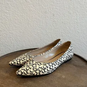 Barbara Bui White Black Animal Print Pointed Toe Ballet Flats Women's Size 36 6