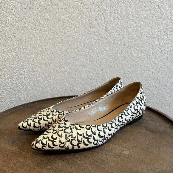 Barbara Bui White Black Animal Print Pointed Toe Ballet Flats Women's Size 36 6