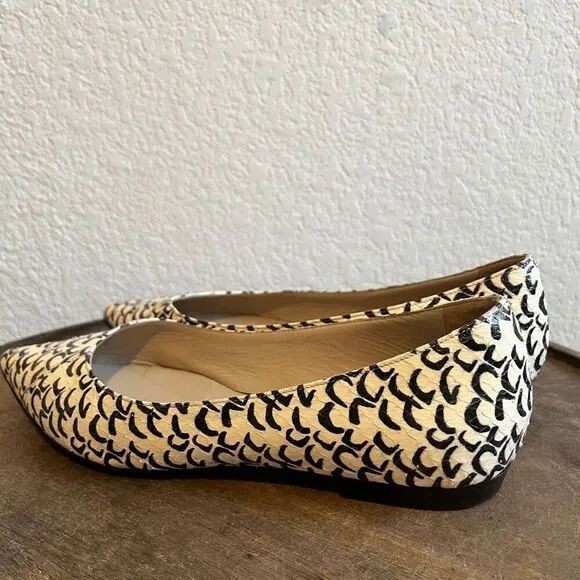 Barbara Bui White Black Animal Print Pointed Toe Ballet Flats Women's Size 36 6
