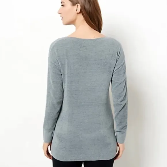 Barefoot Dreams CozyChic Ultra Lite Dockside Pullover Sweater Dolphin Blue Gray