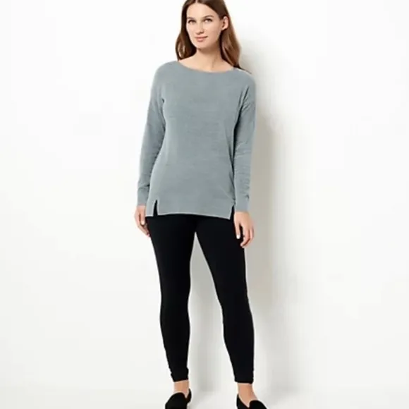Barefoot Dreams CozyChic Ultra Lite Dockside Pullover Sweater Dolphin Blue Gray
