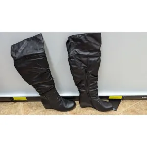 Baretraps Black Faux Leather Wedge Boots