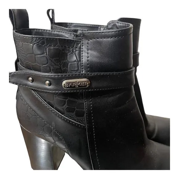 Barker Womens Black Heeled Ankle Boots Side Zip Size 10.5