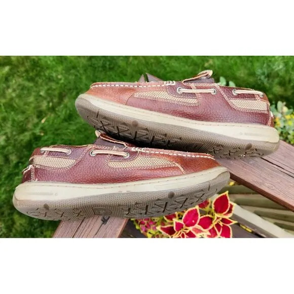 Bass Mens Size 9W Baron III Boat Shoes Brown Leather Slip On Loafers 9 Wide 0089
