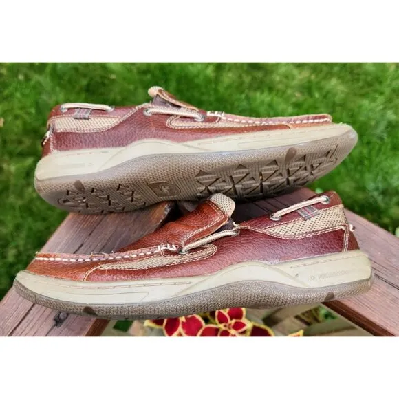 Bass Mens Size 9W Baron III Boat Shoes Brown Leather Slip On Loafers 9 Wide 0089