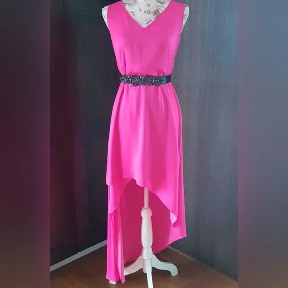 BCBG Avery Neon Pink Asymmetrical Dress