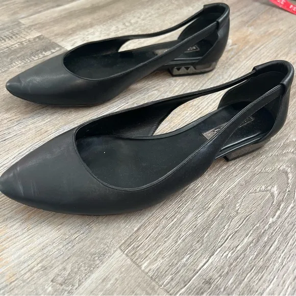 BCBG pyramid stud pointed toe sling backs