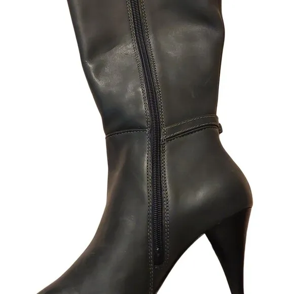 BCBGMAXAZARIA AVA Belted Dark Charcoal Grey Leather Boots Retail Sz 6.5 $434