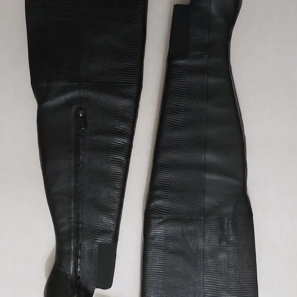 BCBGMAXAZARIA Concorde Stampede Over the Knee Black Leather Lizard Boots $695