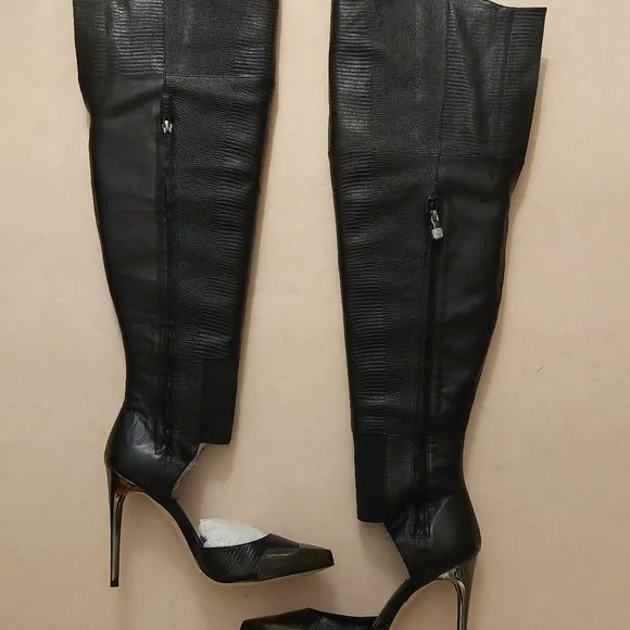 BCBGMAXAZARIA Concorde Stampede Over the Knee Black Leather Lizard Boots $695