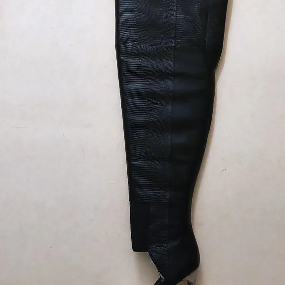 BCBGMAXAZARIA Concorde Stampede Over the Knee Black Leather Lizard Boots $695