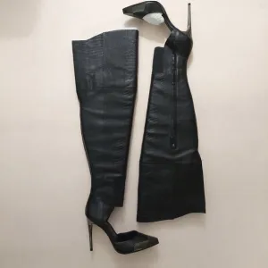 BCBGMAXAZARIA Concorde Stampede Over the Knee Black Leather Lizard Boots $695