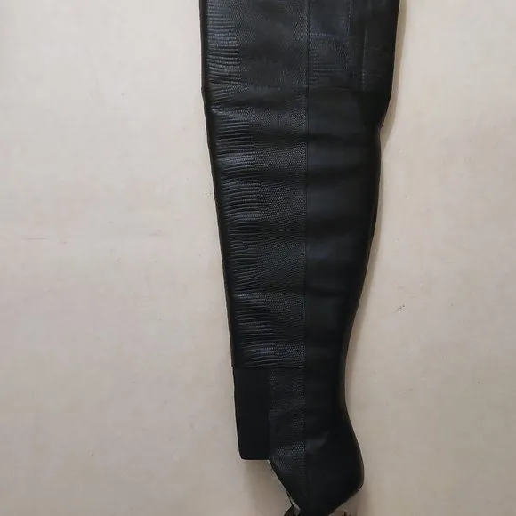 BCBGMAXAZARIA Concorde Stampede Over the Knee Black Leather Lizard Boots $695
