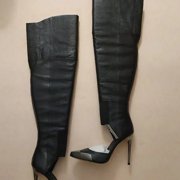 BCBGMAXAZARIA Concorde Stampede Over the Knee Black Leather Lizard Boots $695