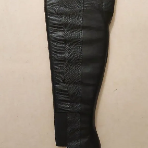 BCBGMAXAZARIA Concorde Stampede Over the Knee Black Leather Lizard Boots $695