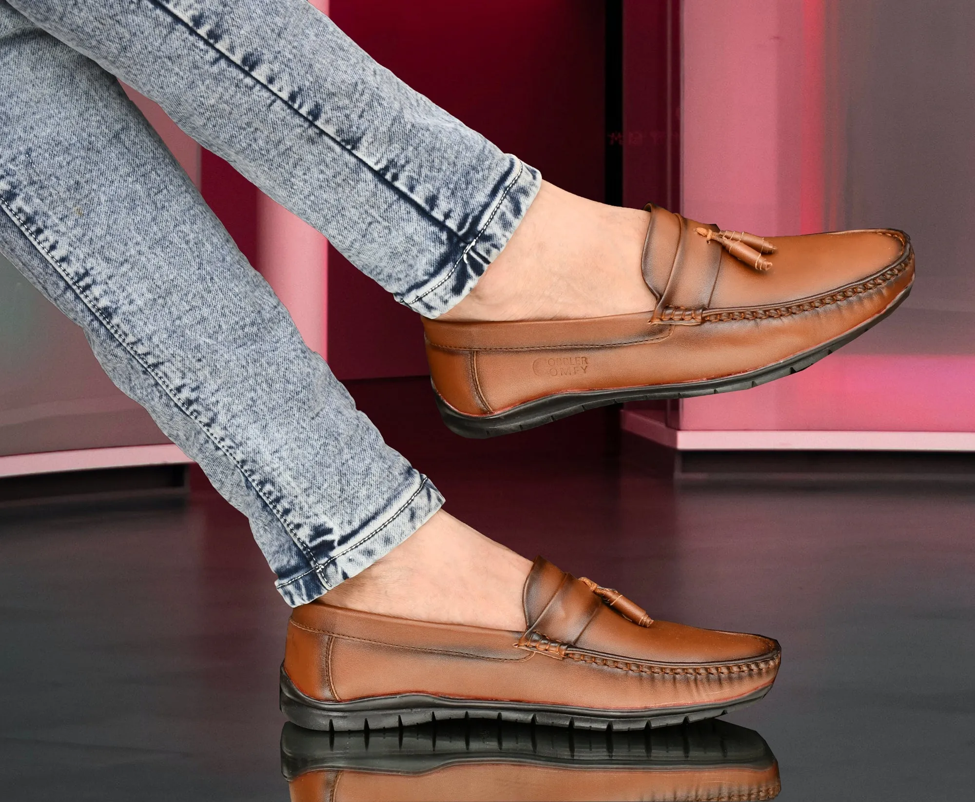 Beaded Tussled Moccasins for Men  Tan