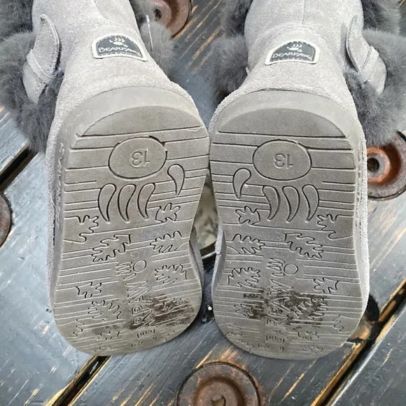 BearPaw Furry Boots with Side Buckle Accent in Gray