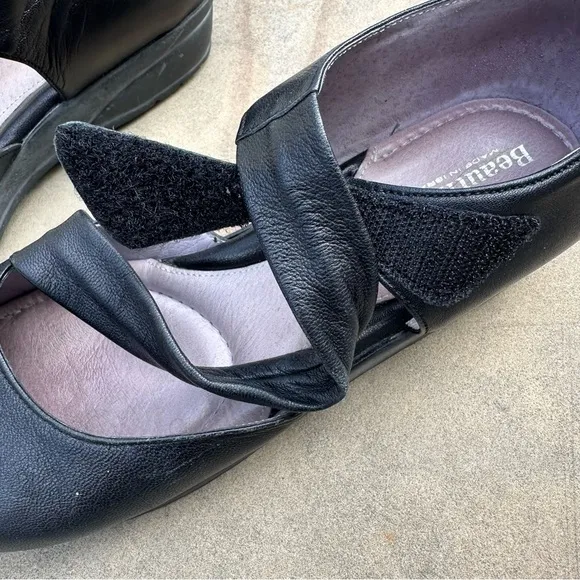 BeautiFeel Pleasure Black Leather Mary Janes Flats Comfort Shoes SZ 38 US 7.5-8
