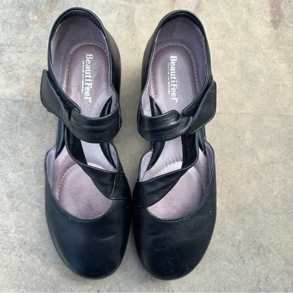 BeautiFeel Pleasure Black Leather Mary Janes Flats Comfort Shoes SZ 38 US 7.5-8