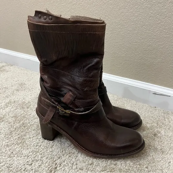 BED STU Benchmade Distressed Brown Leather Boots Cobbler Series Size 10 side zip