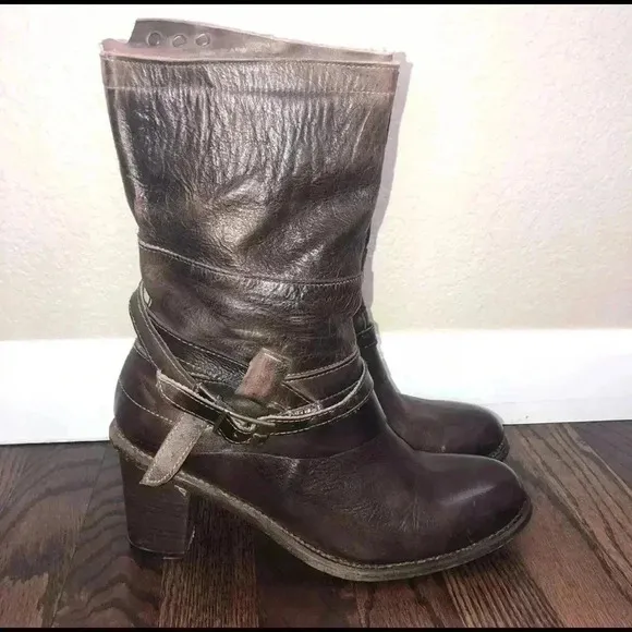 BED STU Benchmade Distressed Brown Leather Boots Cobbler Series Size 10 side zip
