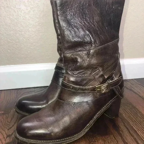 BED STU Benchmade Distressed Brown Leather Boots Cobbler Series Size 10 side zip