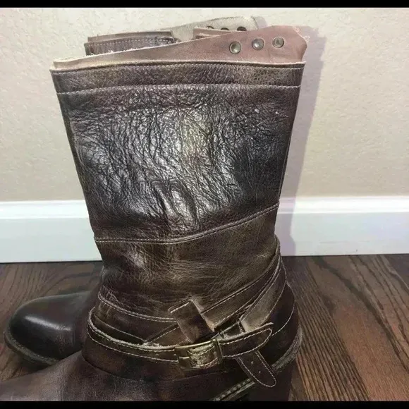 BED STU Benchmade Distressed Brown Leather Boots Cobbler Series Size 10 side zip