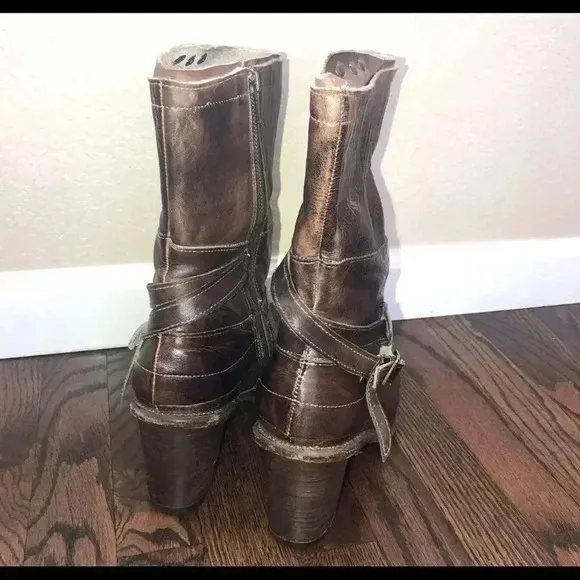 BED STU Benchmade Distressed Brown Leather Boots Cobbler Series Size 10 side zip