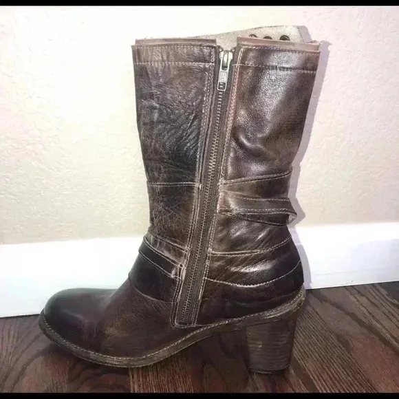 BED STU Benchmade Distressed Brown Leather Boots Cobbler Series Size 10 side zip