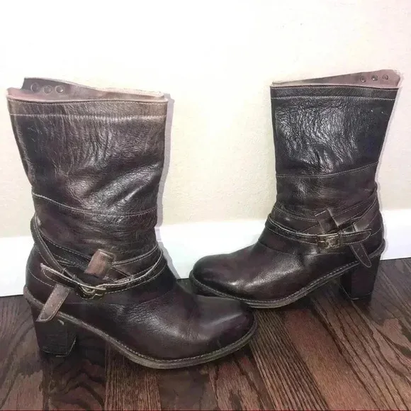 BED STU Benchmade Distressed Brown Leather Boots Cobbler Series Size 10 side zip
