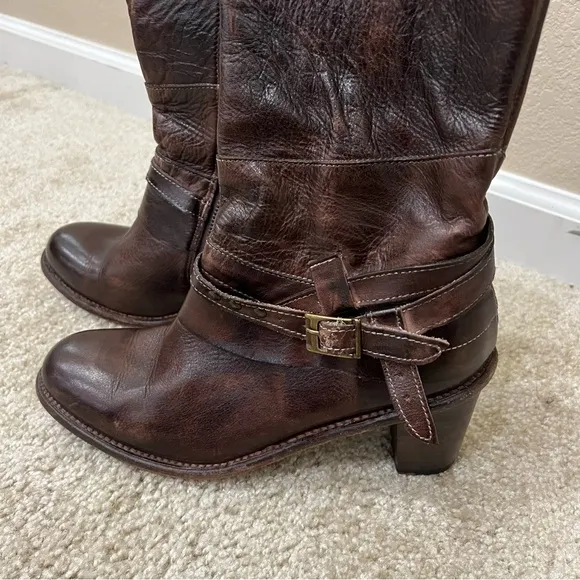 BED STU Benchmade Distressed Brown Leather Boots Cobbler Series Size 10 side zip