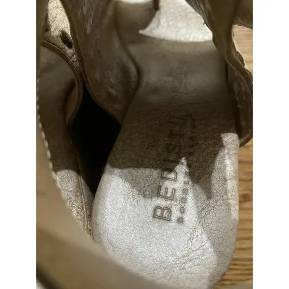 Bed Stu Joann Nectar Lux Wedges 7.5B Studded Slingback Buckle Distressed Leather