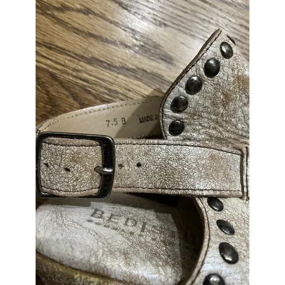 Bed Stu Joann Nectar Lux Wedges 7.5B Studded Slingback Buckle Distressed Leather